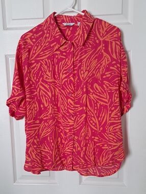 Reitmans Vibrant Pink and Orange Abstract Blouse